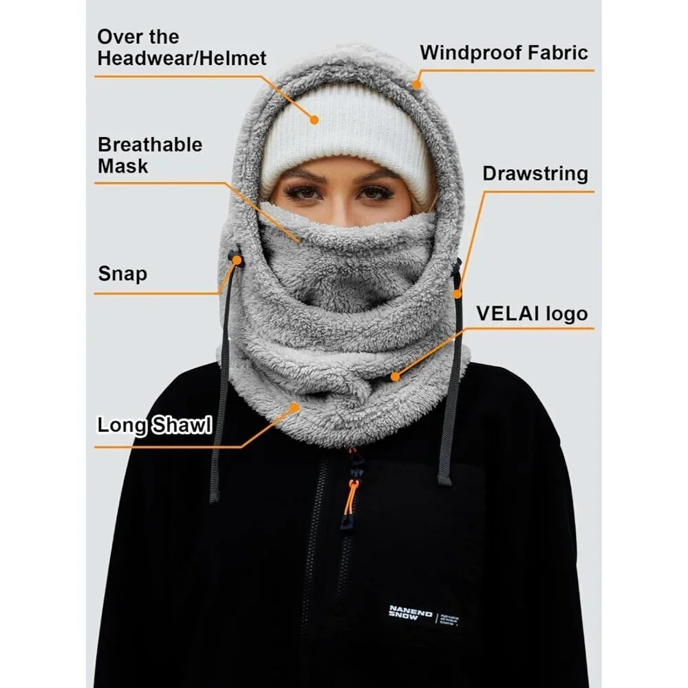 Women's Grey Winter Face Masks Windproof Scarf Cold Weather Hat Neck Warmer
